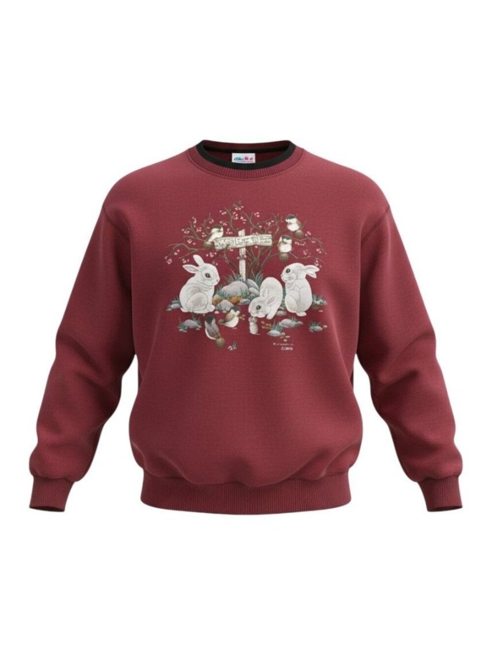 Morning Sun Cardinal Red Rabbits & Birds Graphic Crewneck Sweatshirt M NWT